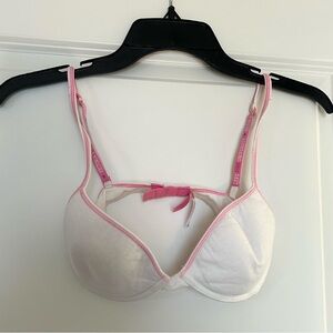 Y2K Victorias Secret Pink University 34B White Cotton Underwire Bra Light Pad